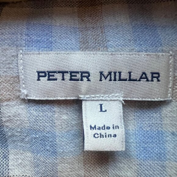 Peter Millar Mens L Gray Blue Plaid 100% Cotton Long Sleeve Button-Down Shirt - Picture 6 of 13